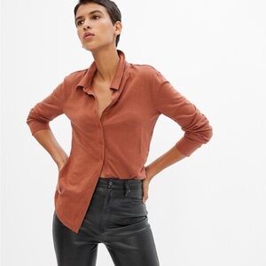 NWT Gap Soft Knit Button-Up Shirt XS Saddle Brown